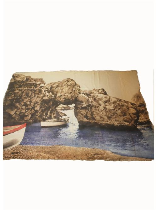 cashmere and wool throw with old Capri postcard Laboratorio Capri | PLAIDARCODELLESIRENE